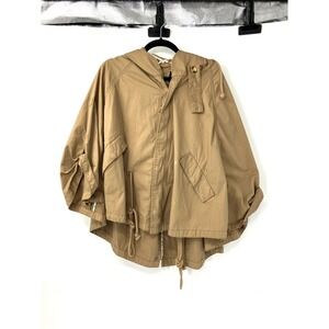 Nixon Womens Tan Khaki Hooded Utility Jacket Cape Oversized Fishtail Parka Small